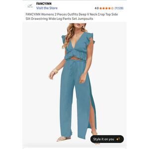 Fancyinn Women's Teal Jumpsuit with Crop Top